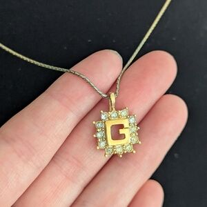 Vintage Givenchy "G" Logo Necklace With Rhinestones